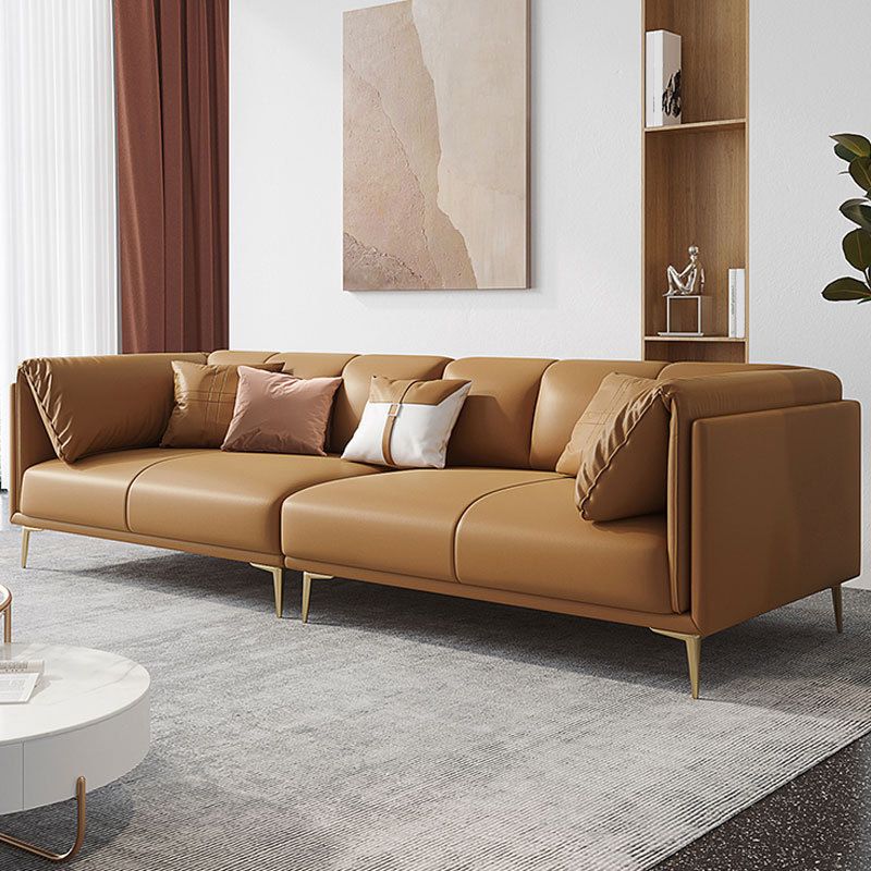 Modern Leather Pillow Top Arm Sofa Cushions Standard Sofa in Oragne