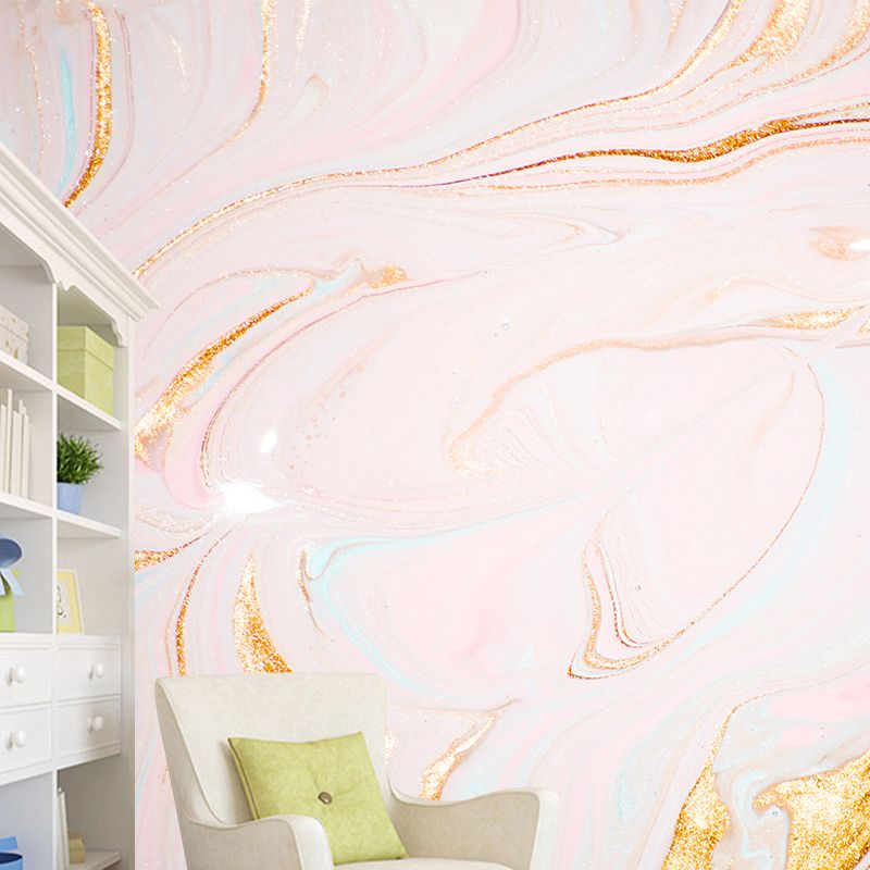 Illustration Water Flow Look Mural Full Size Wall Decoration for Bedroom, Custom Print, Pink