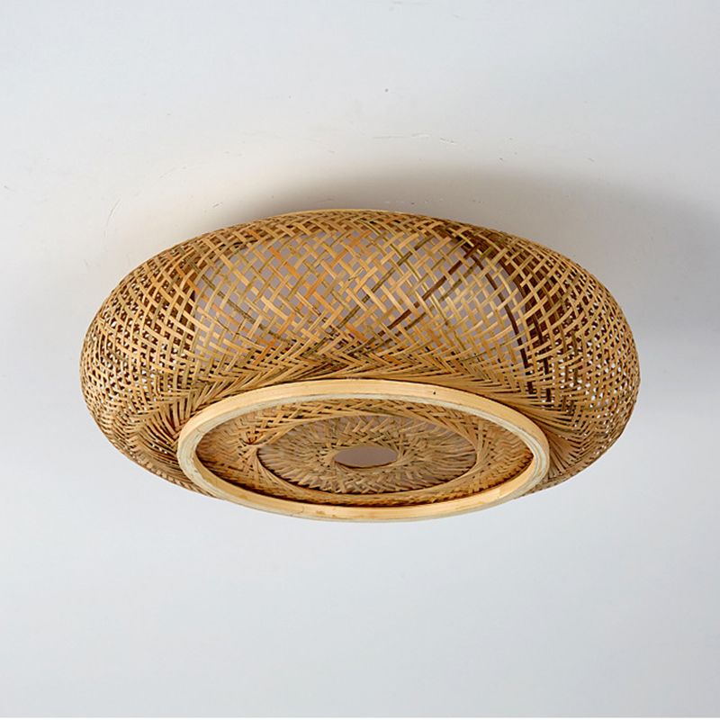 Lámpara de techo con tejido de tambor de estilo artístico asiático, montaje empotrado en color de troncos de bambú para espacios interiores