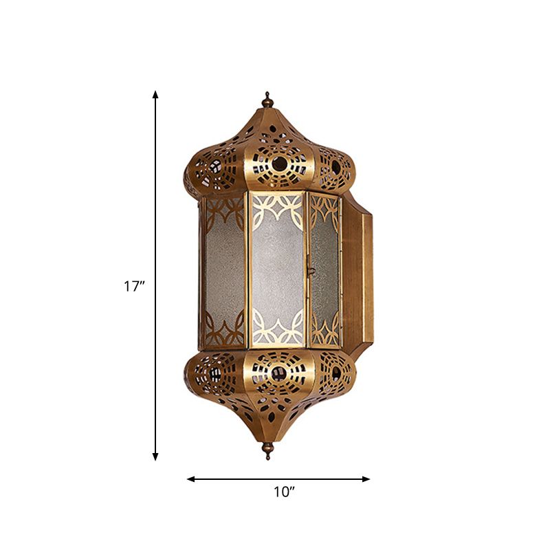 Brass Lantern Sconce Light Art Deco Metal 1 Bulb Living Room Wall Mounted Lighting