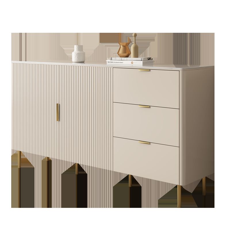 Beige Sideboard Table with Drawers Contemporary Dining Server