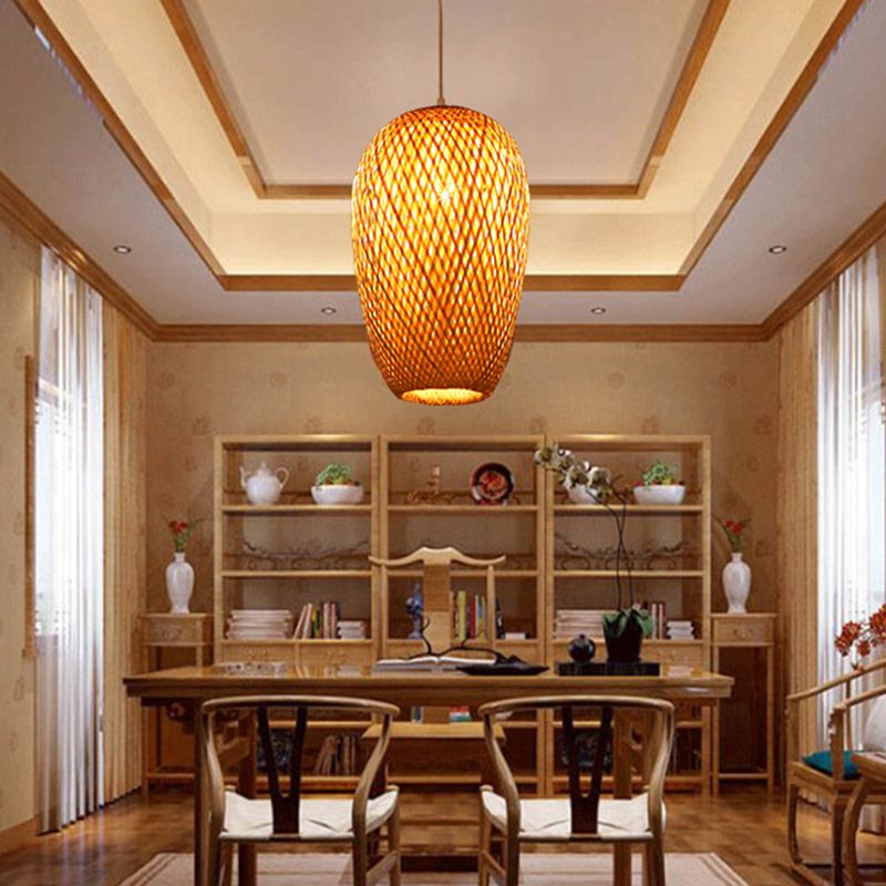 10 „/14.5“ H Bambus länglich Aufhängungsanhänger 1 Light Asia Hanging Deckenleuchte in Beige