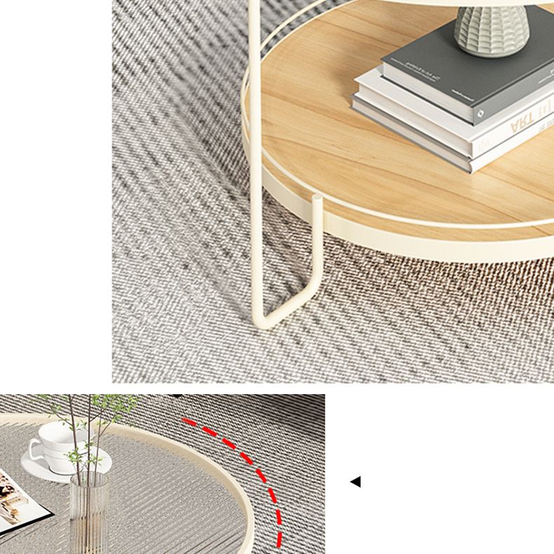 Round Glass Top Coffee Table 17.7" H Iron 3 Legs Cocktail Table with Shelf