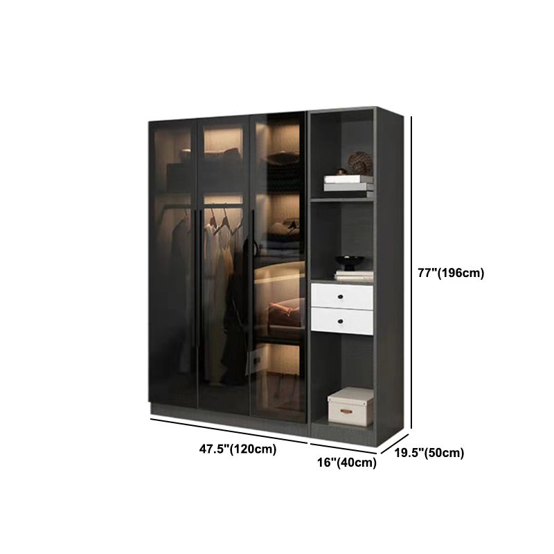 Modern Wardrobe Armoire Wood and Glass Wardrobe Closet for Home