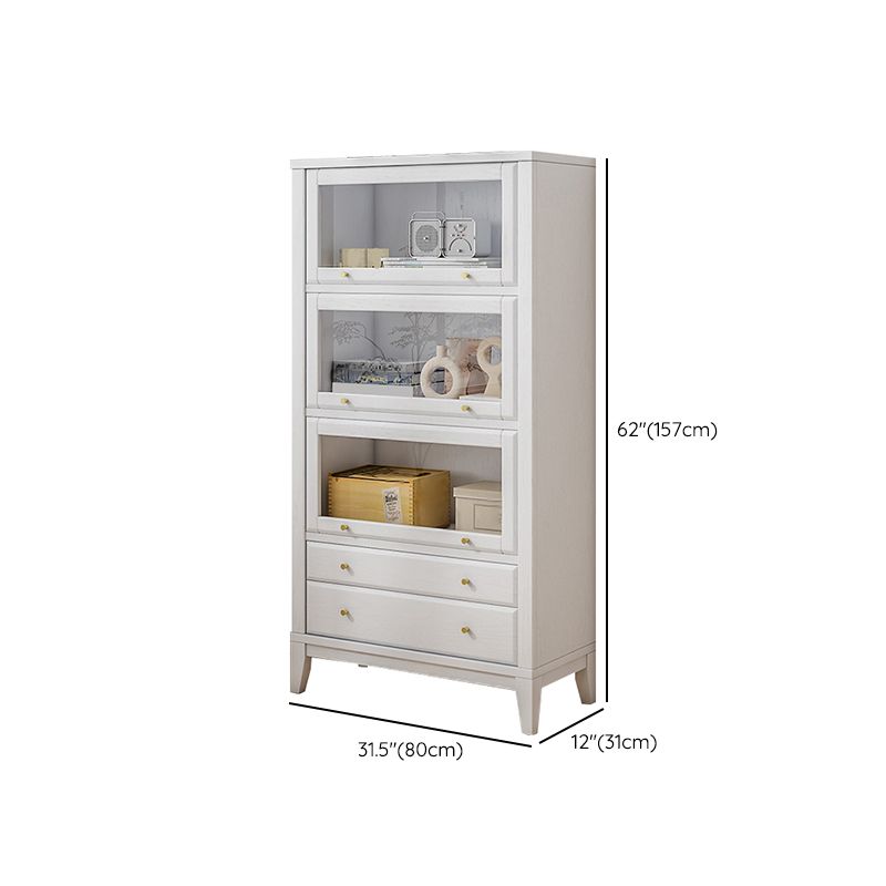 White Standard Bookshelf Modern Wooden Bookcase with Cabinets