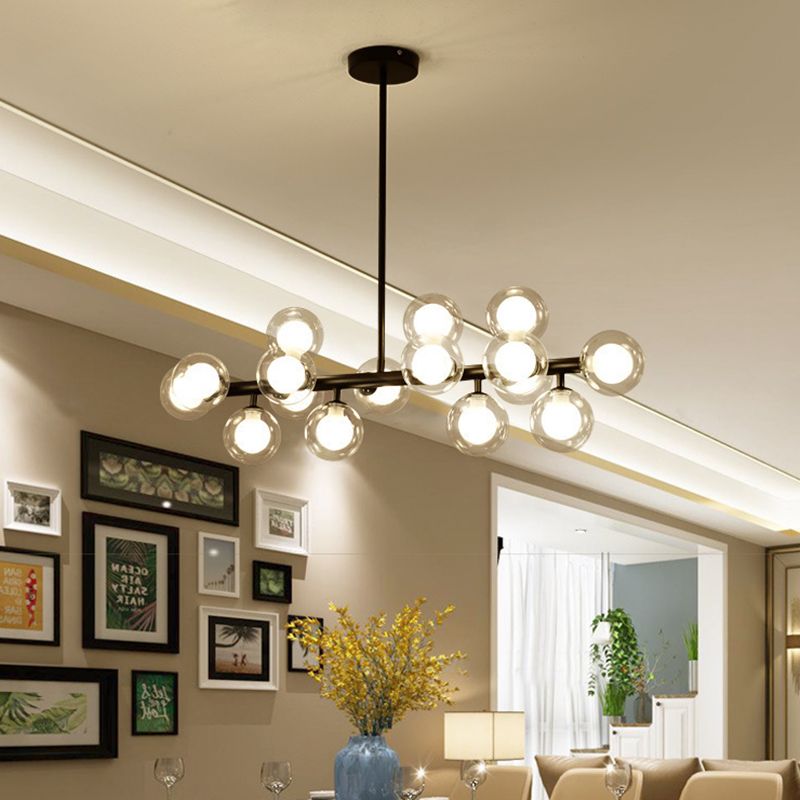 16 lumière moderne îlot noir pendentif éclairage sphérique en verre île plafond de plafond pour table à manger