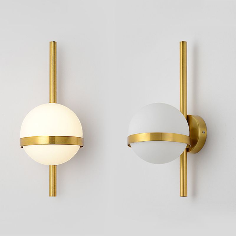 Modern Minimalist 1 Light Globe Wall Sconce White Glass Wall Lighting in Gold for Living Room