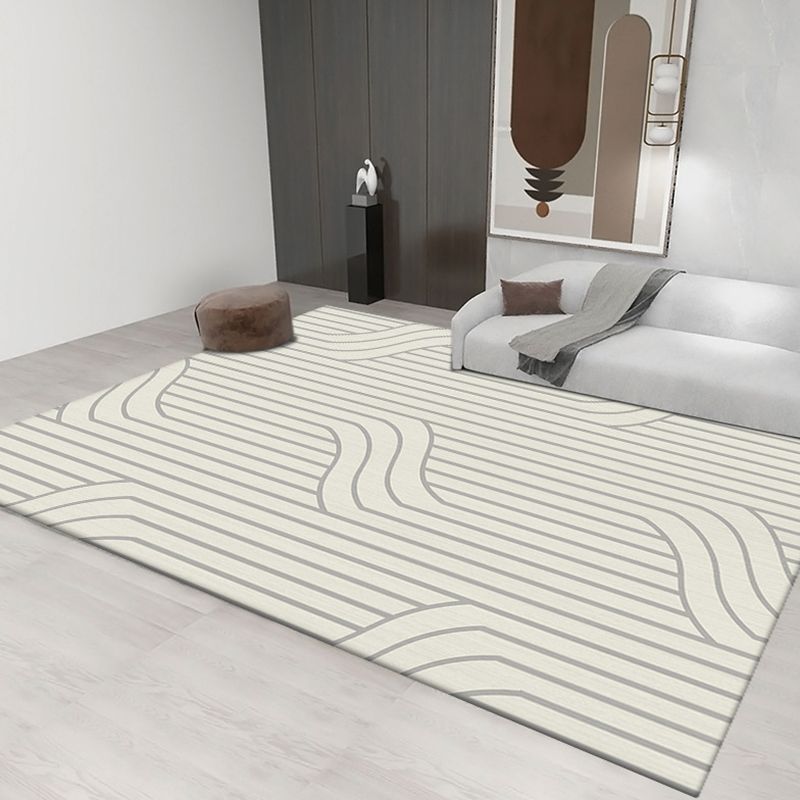 Light Gray Stripe Carpet Polyester Modern Carpet Non-Slip Backing Carpet for Living Room