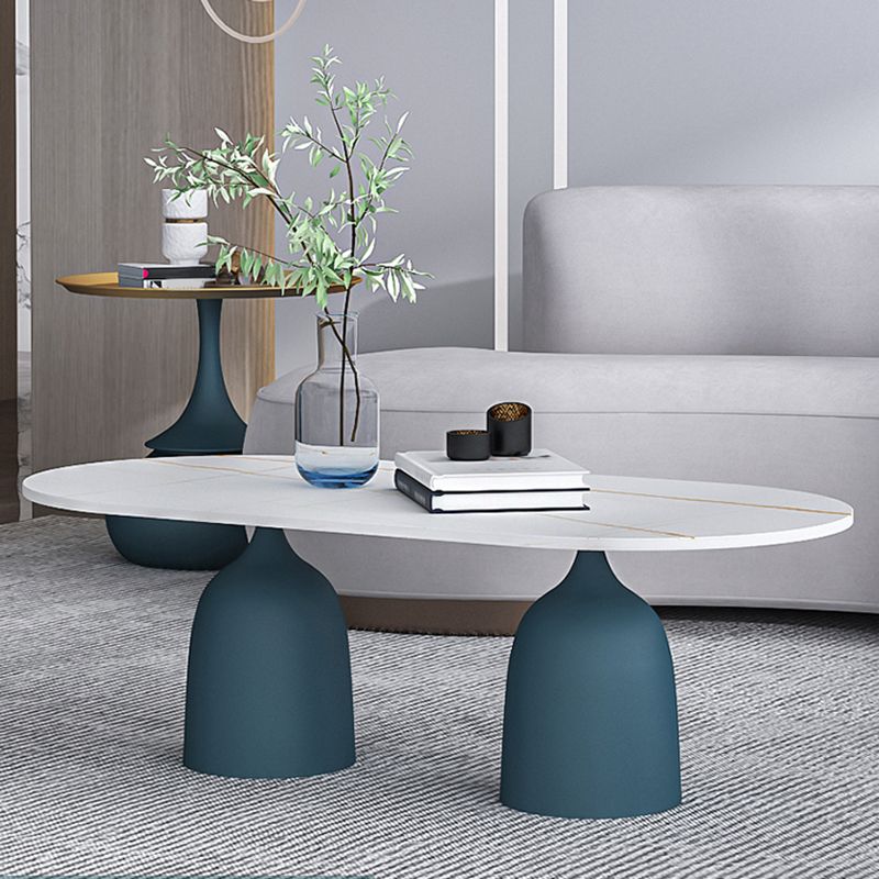 Glam 15.7"Tall Iron 2 Legs Oval Slate Table Top Coffee Table