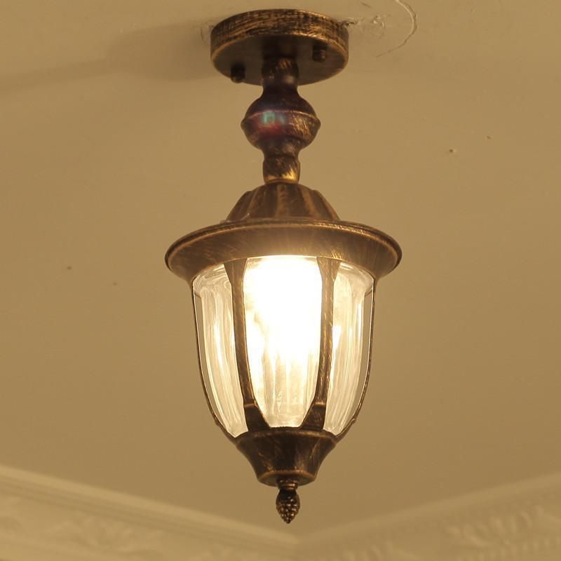 Bell Shaped Semi Flush Light Traditional Glass 1 Bulb Balcony Ceiling Flush Light