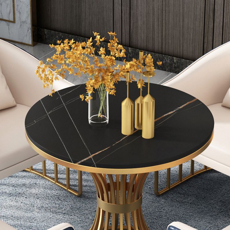 Metal Traditional Luxury Round Table Sintered Stone Table with Pedestal