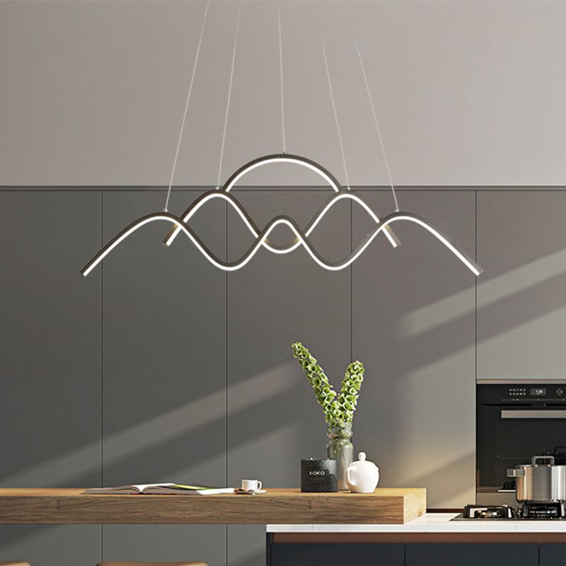 Gold/Black Wavy Chandelier Lamp Minimalist Metallic LED Hanging Pendant with Landscape Design, Warm/White Light