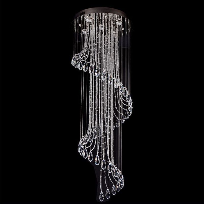 Spiraler Wasserfalltreppe Multi-Pendant zeitgenössischer klarer Kristallkugel 5-Bulb-Federungslampe