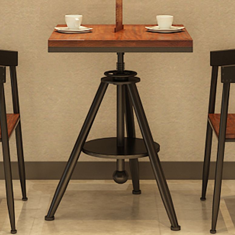 Solid Wood Industrial Dining Table Adjustable Square Table with Black Frame for Dinning Room