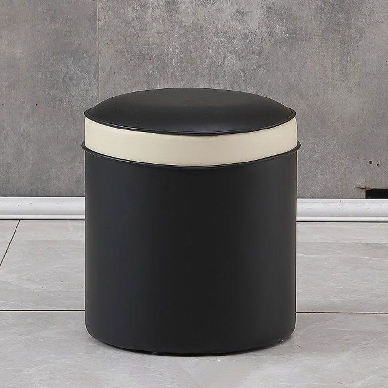 Orange Faux Leather Pouf Modern Pure Color Round Indoor Pouf