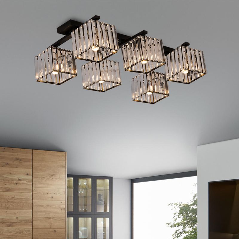 Accesorio de techo para sala de estar, barra de cristal de tres lados, cuadrado moderno, semiempotrado, 4/6/9 luces, en dorado/negro