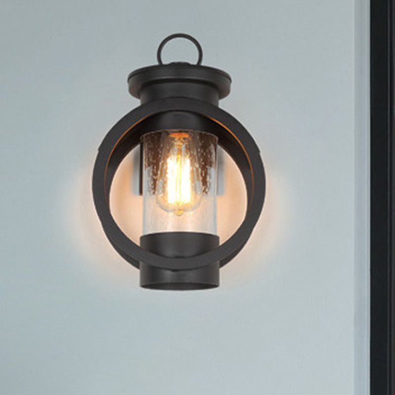 1 Cylindre Light Cylinder Light Vintage Black Clear Creater Glass Wall Lampe avec cadre rond