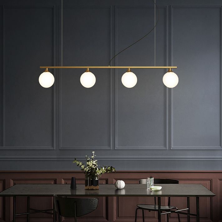 Simplicity Ball Shade Island Pendant Light Milky Glass Dining Room Hanging Light