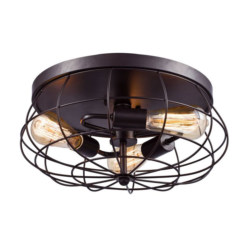 3-Light Caged Flush Mount Ceiling Light Industrial Black Metal Lighting Fixture for Corridor