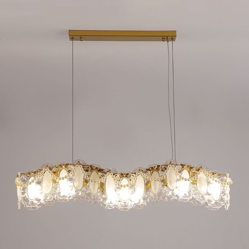 Modern Metal Pendant Light Geometric Shape Island Light with Glass Shade for Living Room