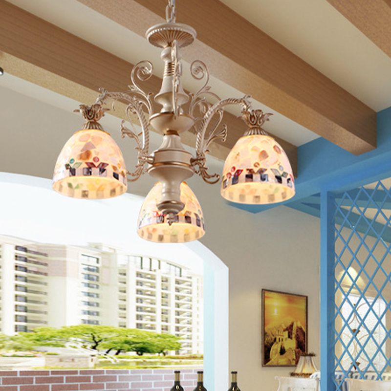 White Domed Hanging Chandelier Baroque 5/9/11 Lights Shell Suspension Lighting Fixture