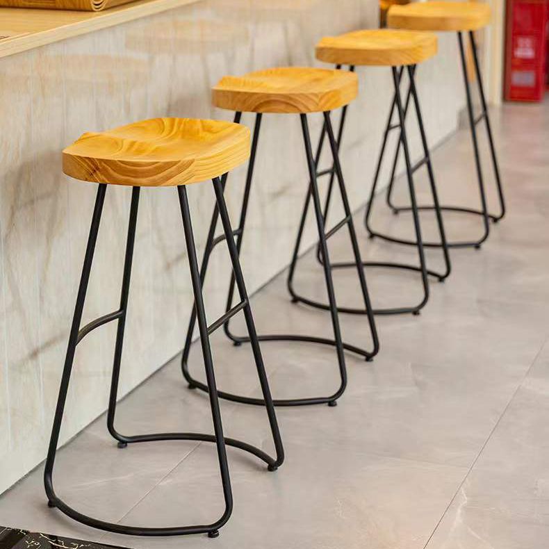 Modern Saddle Seat Bar Stool Wood and Metal Indoor Counter-height Stool