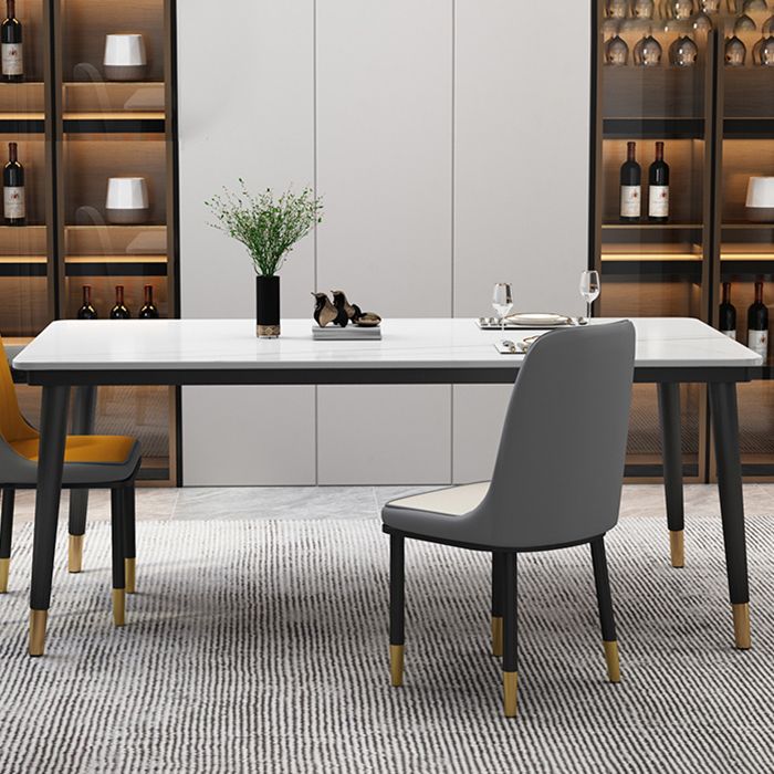 Traditional Luxury Rectangle Dining Room Table Sintered Stone Table with 4 Black Legs