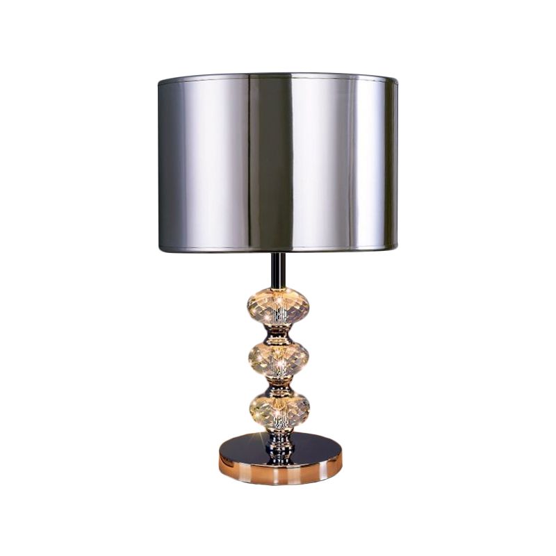 Traditional Barrel Nightstand Lighting 1-Light Fabric Reading Lamp in Black/Silver/Gold with Crystal Column