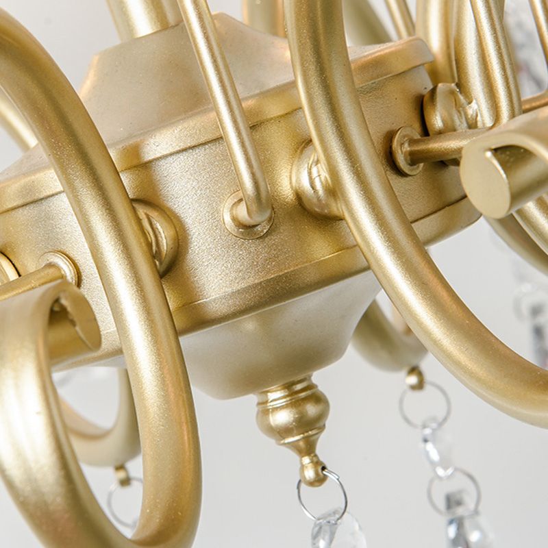 Frosted Gold French Style Chandelier Light with Candlestick Metal Multi Light Pendant with Clear Crystal