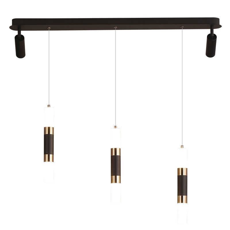3-Lights Cylindrical LED Island Light Double Spotlight Design Modern Style Simplicity Lighting Pendant in Black