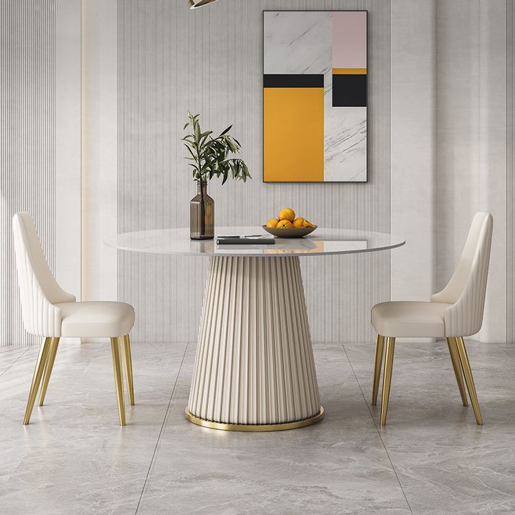 Round Traditional Luxury Dining Table White Sintered Stone Table with White Pedestal Base