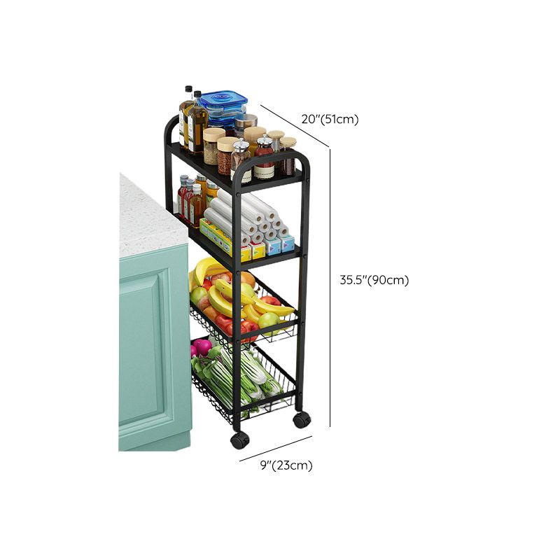 Open Storage Prep Table with Basket Kitchen Trolley in Black