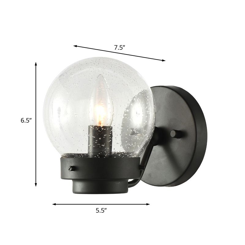Ausgesätes Glas schwarzer Leuchter leichter Globe Schatten 1-Licht Industriewandlampe für Schlafzimmer