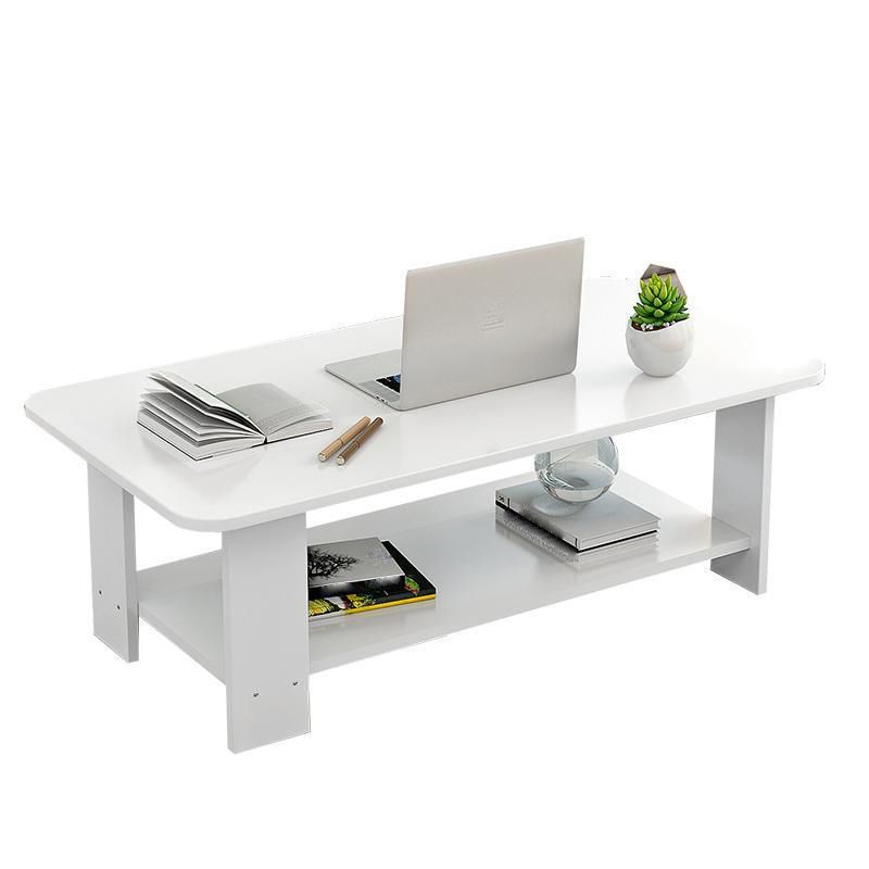 Modern Rectangle Wooden Coffee Table 16.5" H 4 Legs Cocktail Table with Shelf