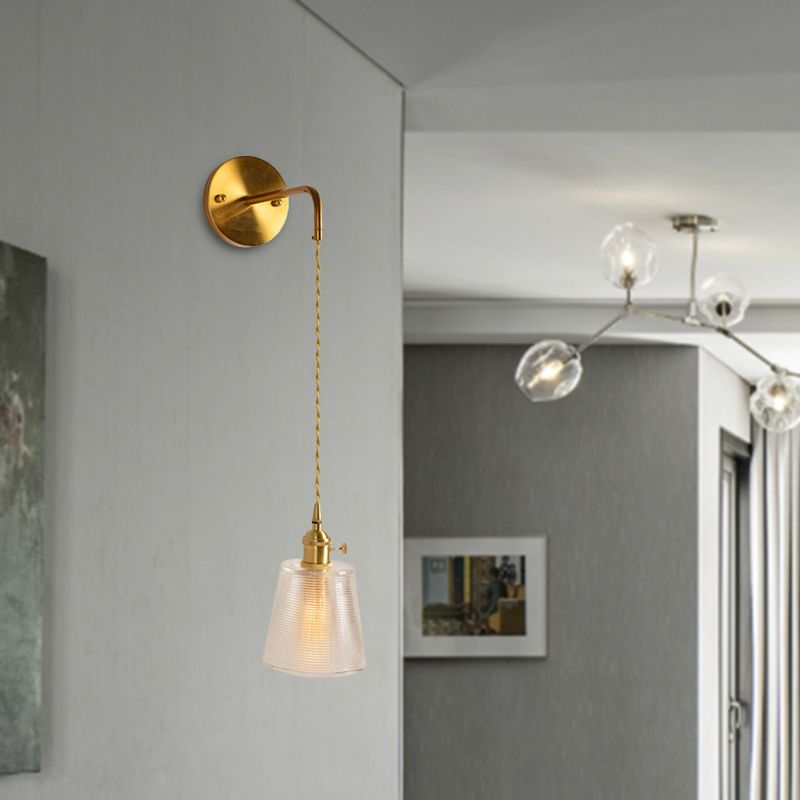 Prismatic Glass Gold Wall Sconce Cylinder/Barrel/Flower Single Bulb Traditionalism LED Wall Mount Light Fixture