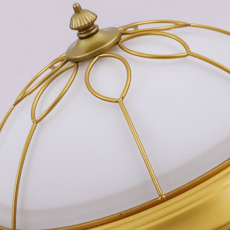 Dome Milky Glass Flush Light Rustic Bedroom LED Flush Ceiling Light Fixture with Floral Frame in Gold