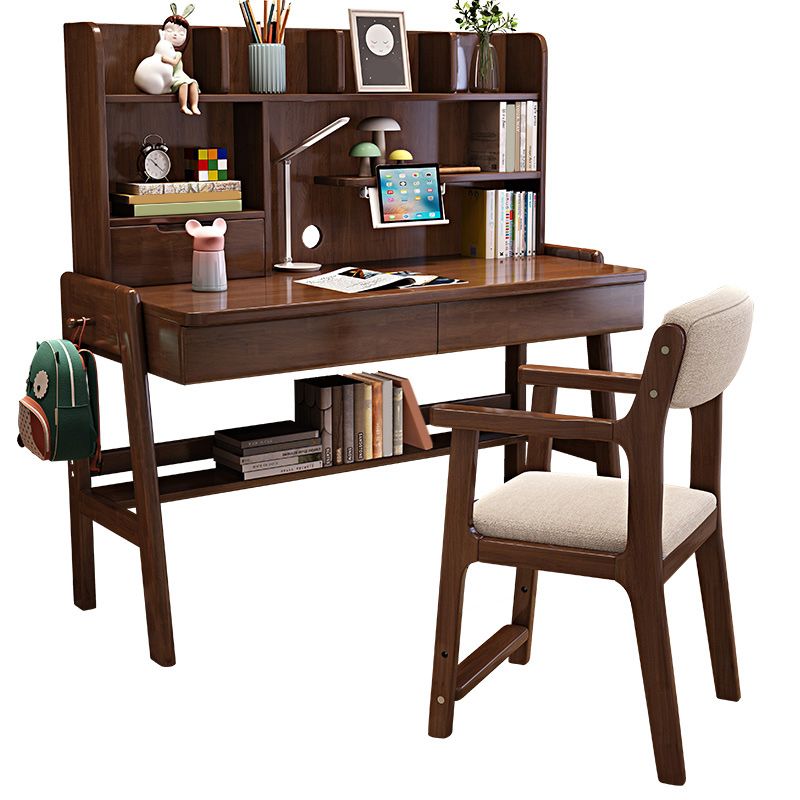 Contemporary Student Desk with Side Storage Hook in Solid Wood