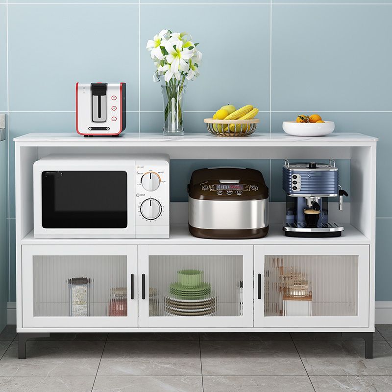 Dining Room Island Table Modern Marble Prep Table with Storage Cabinet