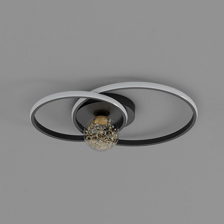 Multi-Lights Round Shade Modern Style Flush Mount Ceiling Light Fixture in Black