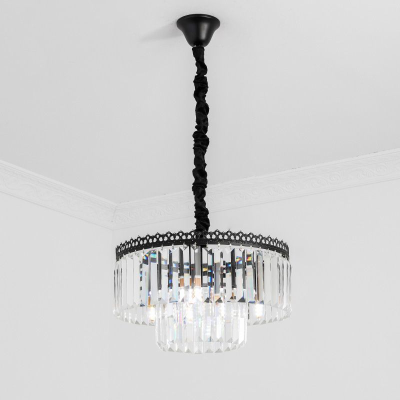 2/3 livelli lampadario lampadario flaccida moderna cristallo/asta in cristallo a trio 4/9 luci chiodo a soffitto appeso