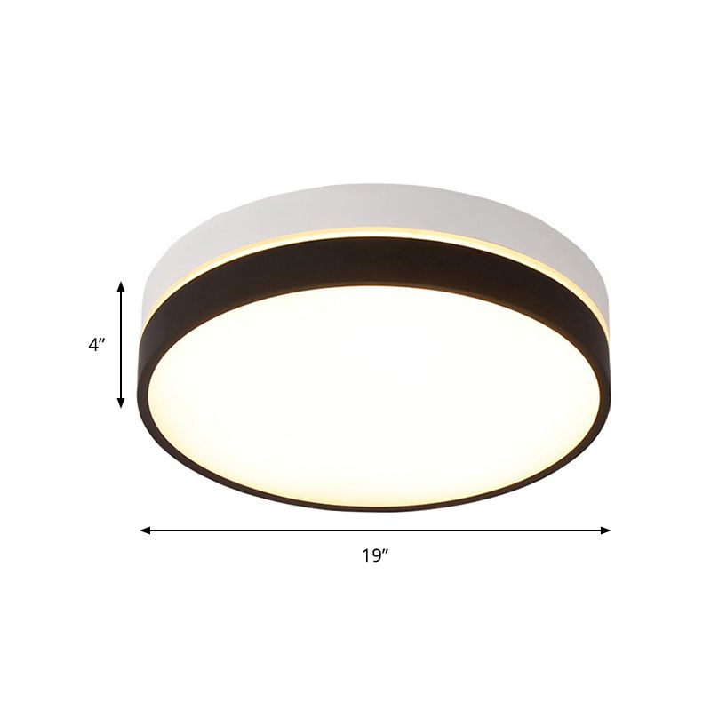 Black Drum Flush Mount Lamp Nordic Acrylic Shade 15"/19"/23" Dia LED Ceiling Flush Mount for Living Room in Warm/White