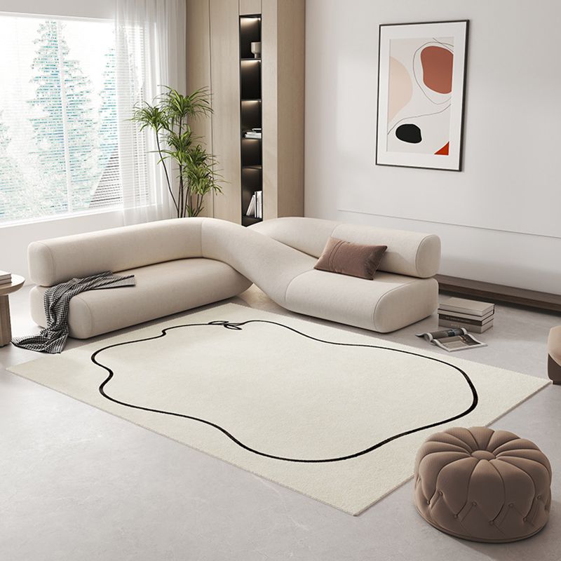 Beige Casual Rug Polyester Line Area Rug Stain Resistant Rug for Home Decor