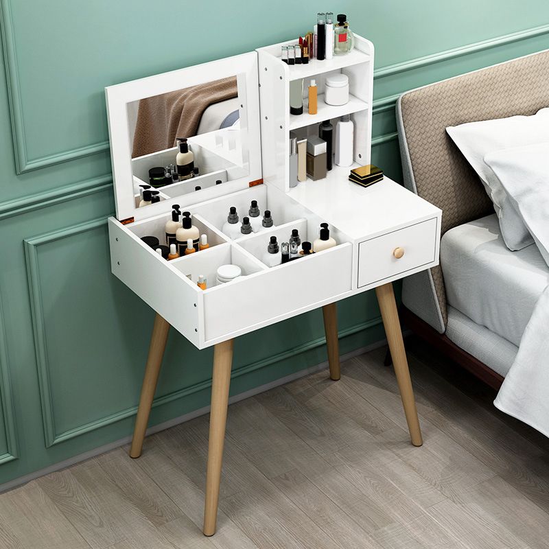 White Wood-based Panel Countertops Solid Wood Legs with Storage Racks and Dressing Tables