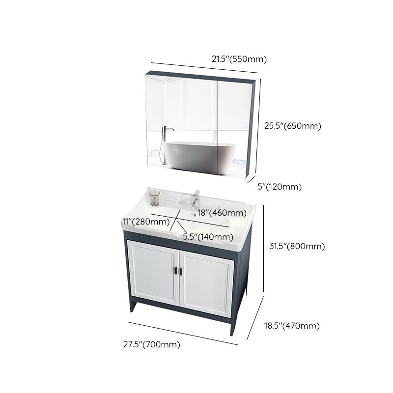 Mirror Bathroom Vanity Freestanding Rectangular Single Sink Metal Frame Vanity with Doors