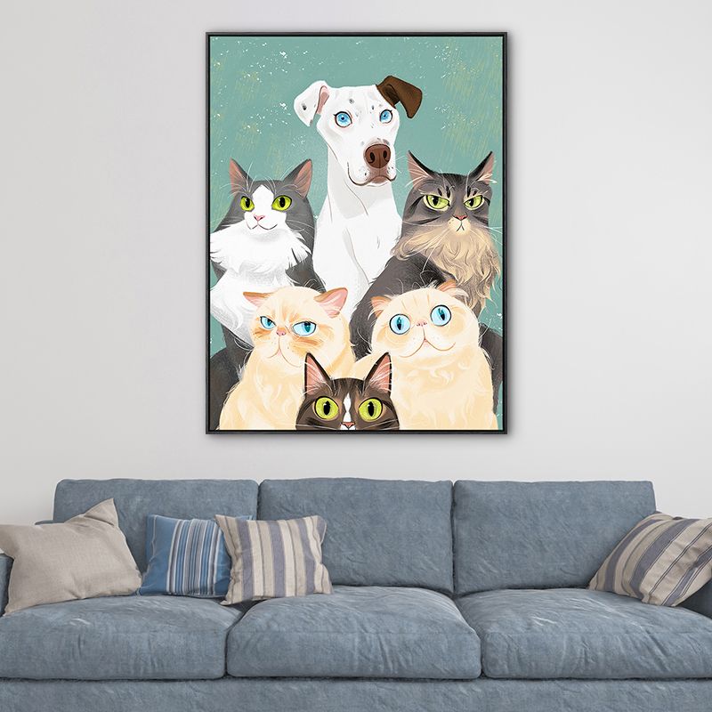 Lovely Pet Drawing Wall Art for Kids Bedroom Animal Print Canvas in Pastel Color