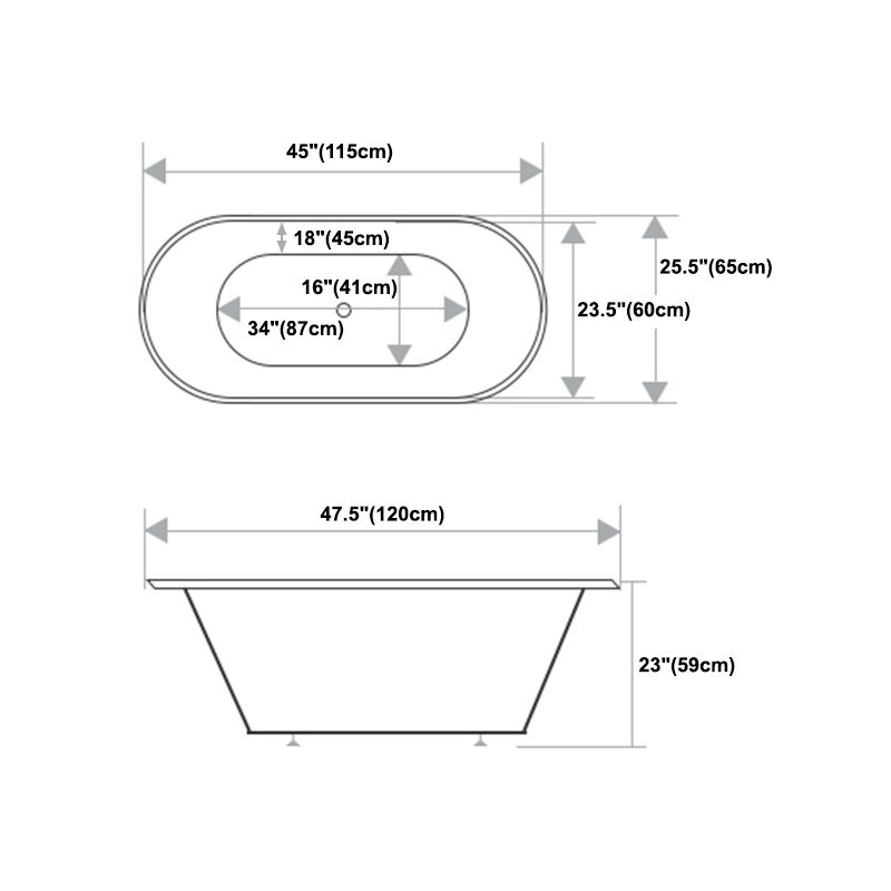 Modern Oval Drop-in Bath Tub 23.22" H White Acrylic Bathtub for Home