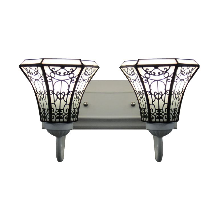 Stained Glass White Sconce Light Fixture Flared 2 Heads Tiffany Wall Light Fixture