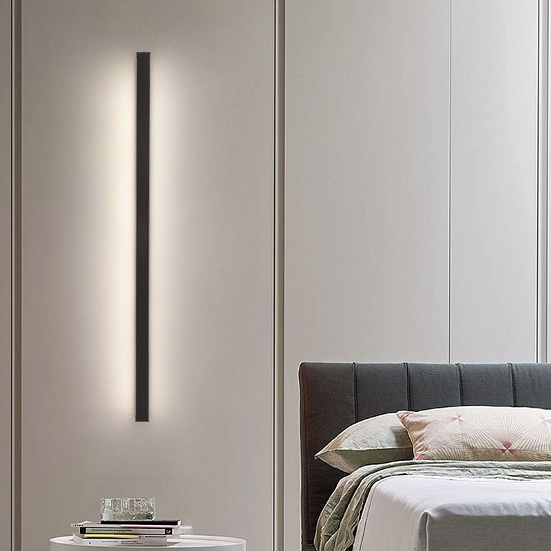 Modern Style Long Strip Shade Wall Sconce Metal 1 Light Sconces in Black for Bedside