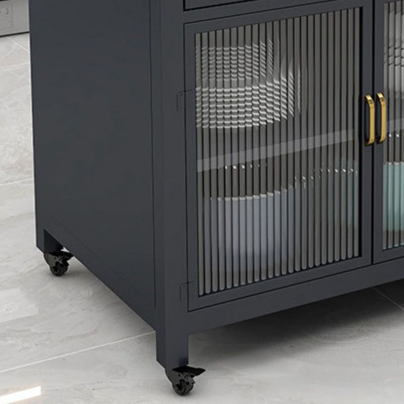 Modern Faux Marble Rectangle Kitchen Cart with Metal Base and Drawers