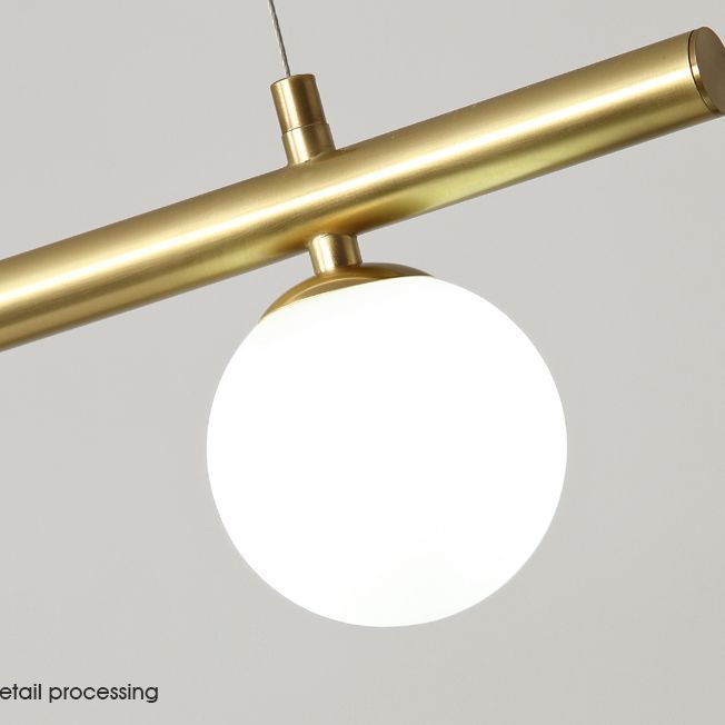 Gold Finish Linear Hanging Light Simplicity Metal Island Light with Ball White Glass Shade